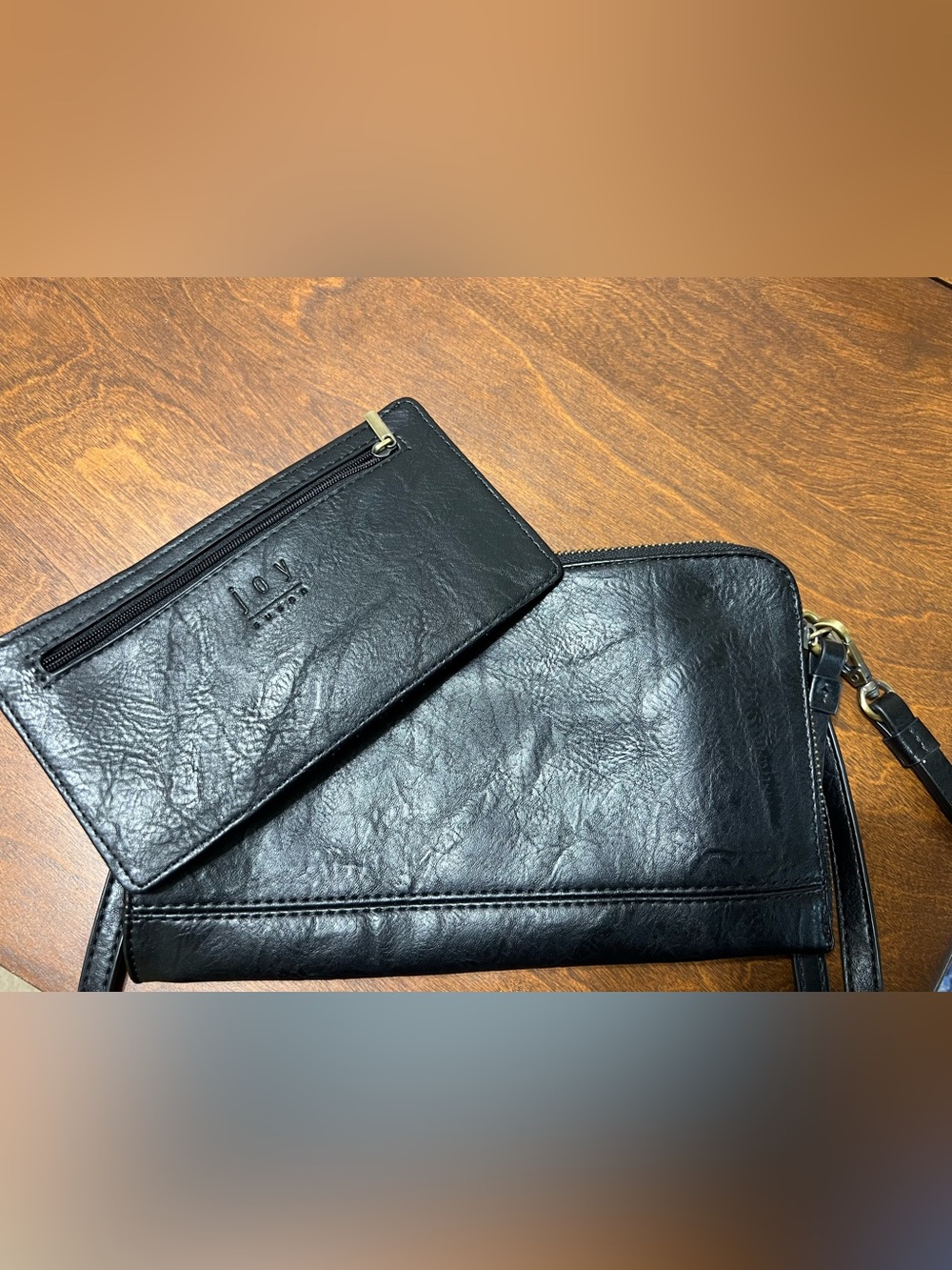 JOY Susan Leather Black Crossbody Purse + Wallet Card Holder